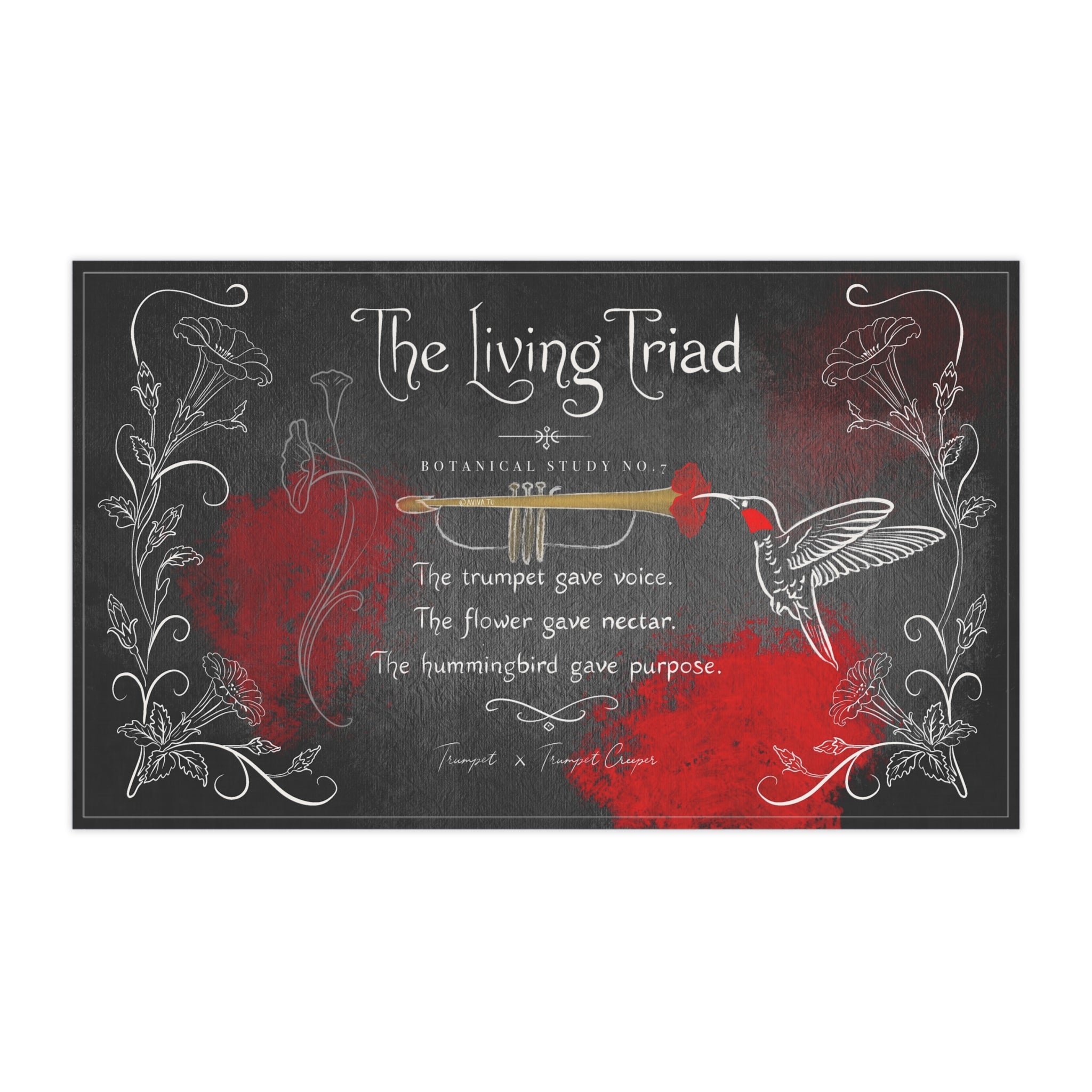 Trumpet X Trumpet flower X HummingBird Tea Towel --- Botanical Study No.7