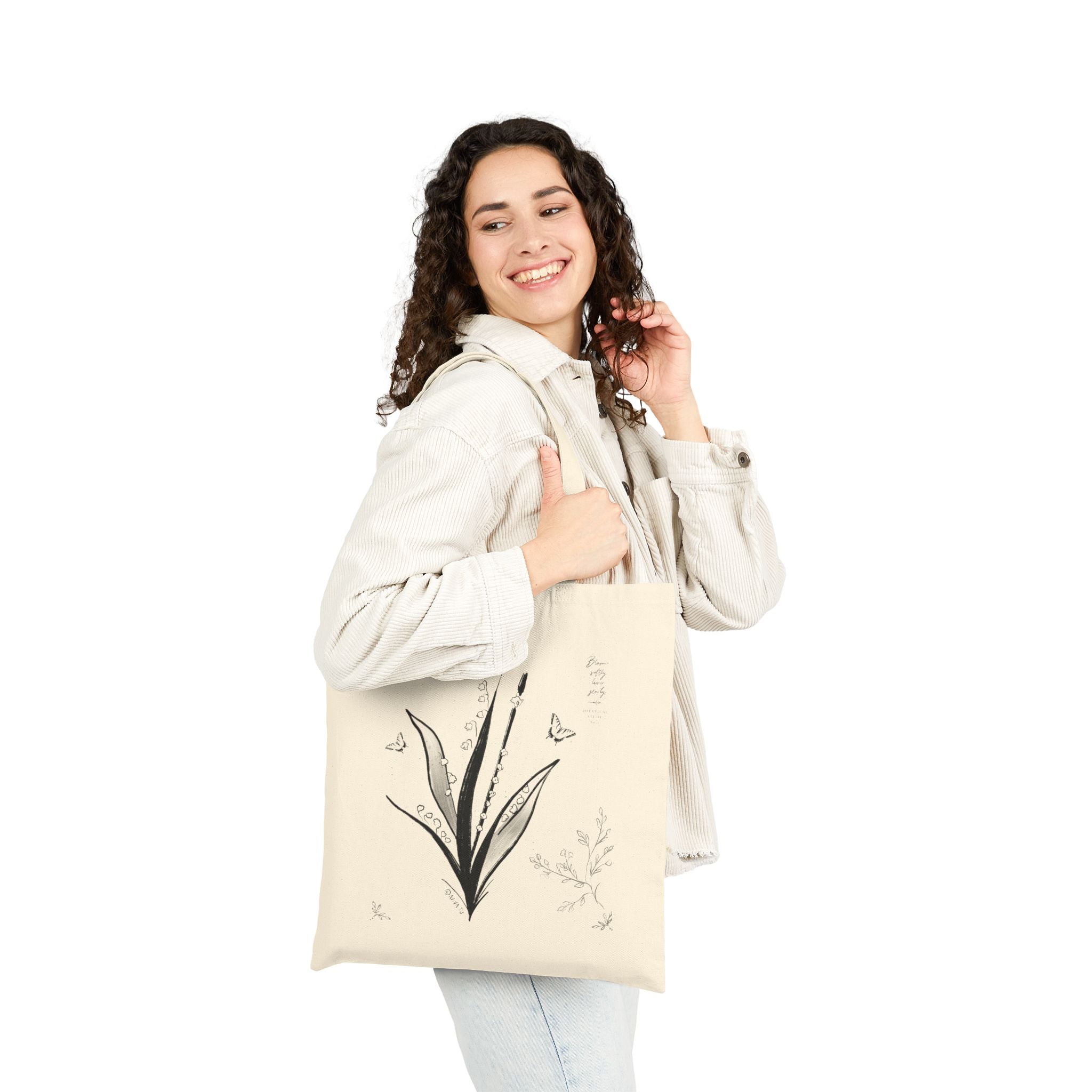Botanical Flute Tote Bag — 'AVIVA' Floral Music Canvas Tote