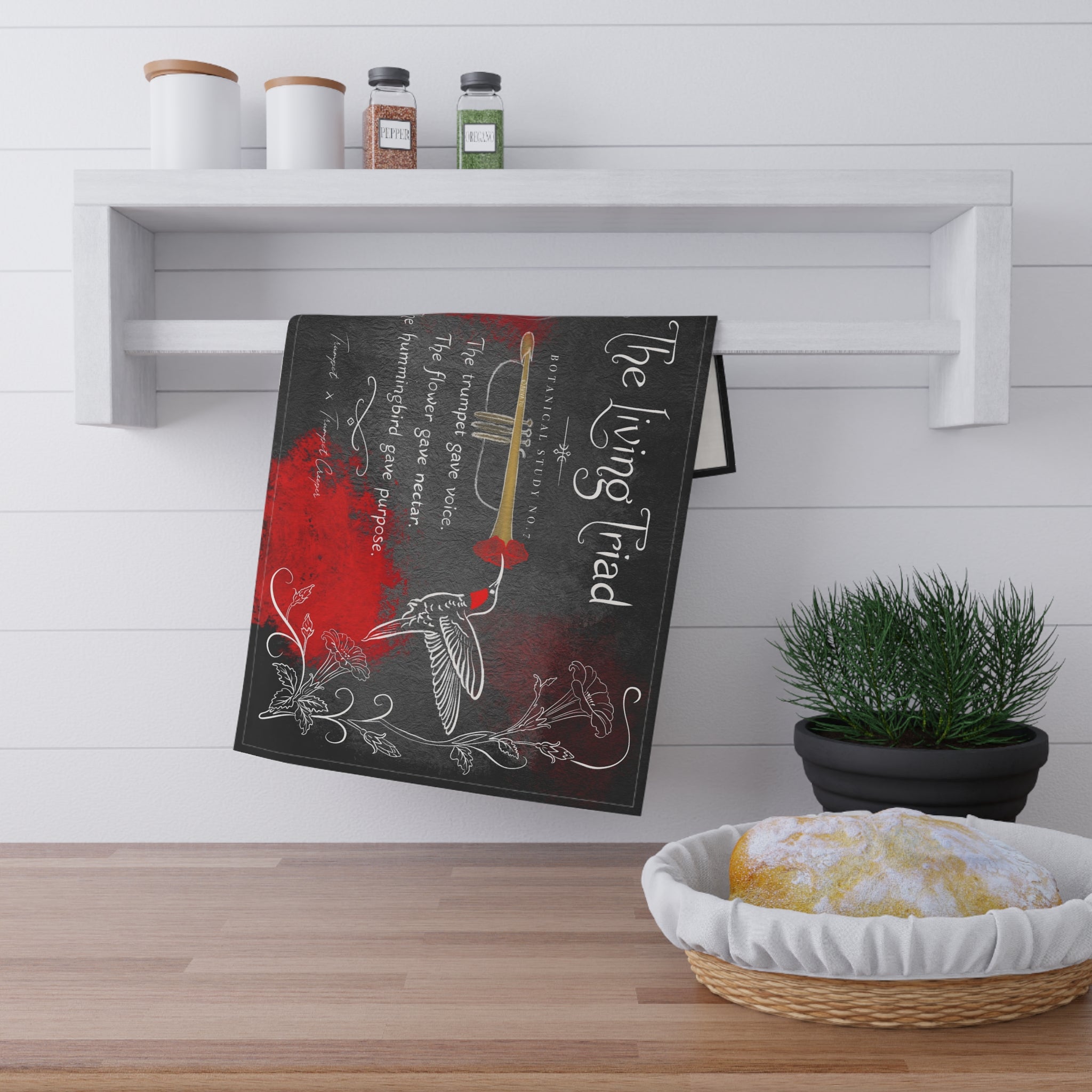 Trumpet X Trumpet flower X HummingBird Tea Towel --- Botanical Study No.7