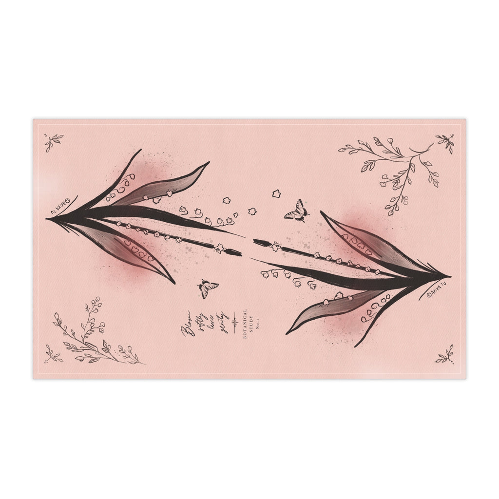 Flute Pink Tea Towel — Blush Botanical Kitchen Towels with Hand-Drawn Flowers