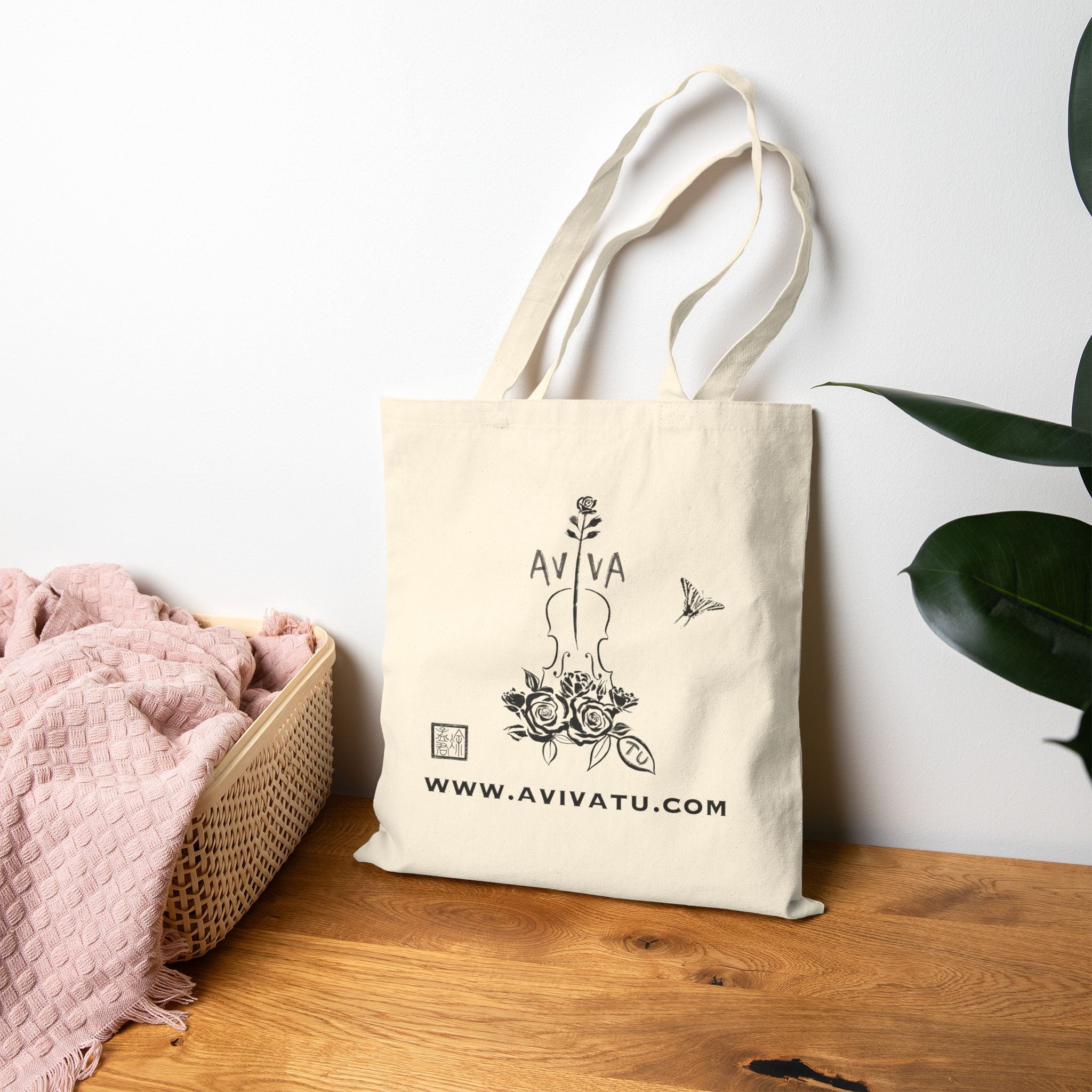Botanical Flute Tote Bag — 'AVIVA' Floral Music Canvas Tote