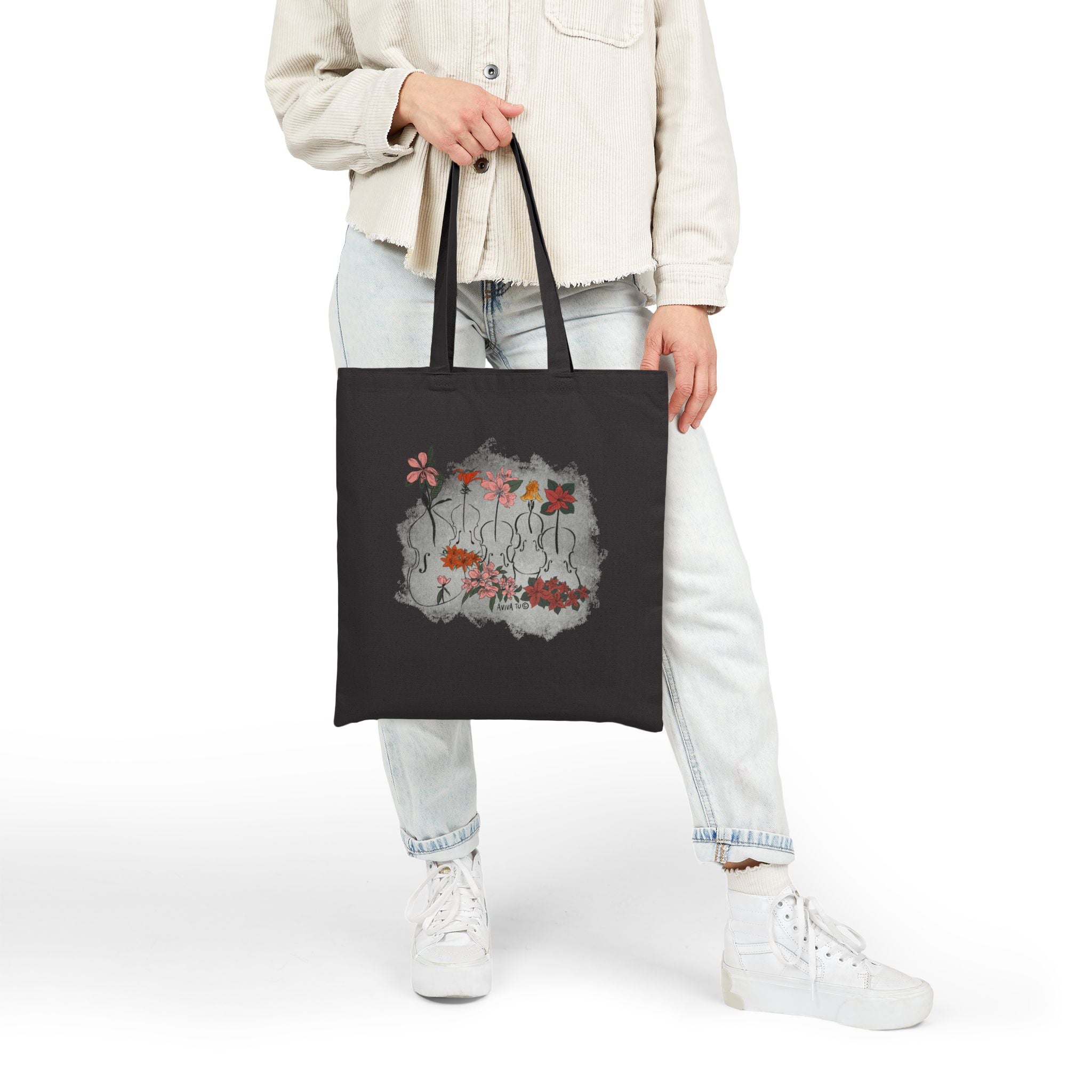 Botanical Quintet — Black Music Tote Bag