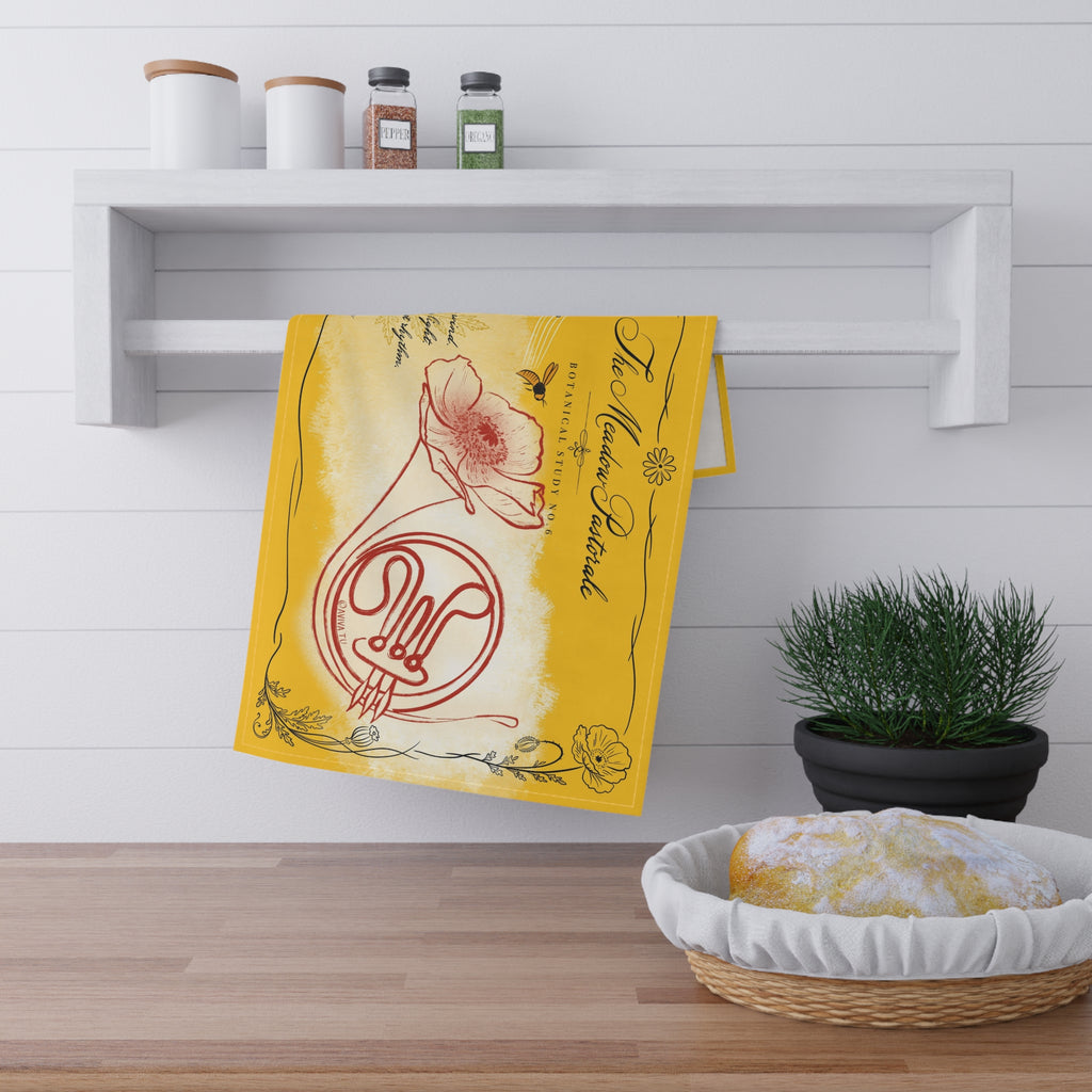 French Horn X Poppy Tea Towel — Botanical Study No.6