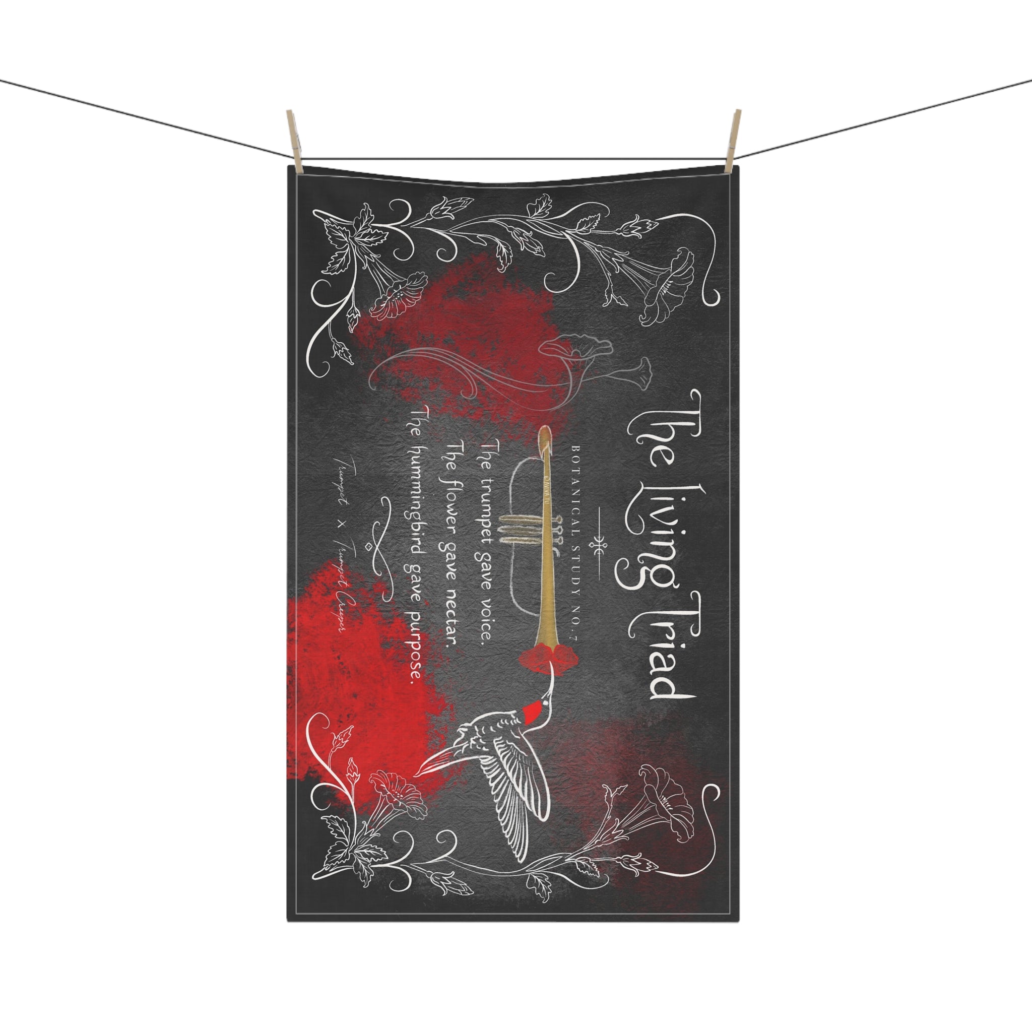 Trumpet X Trumpet flower X HummingBird Tea Towel --- Botanical Study No.7