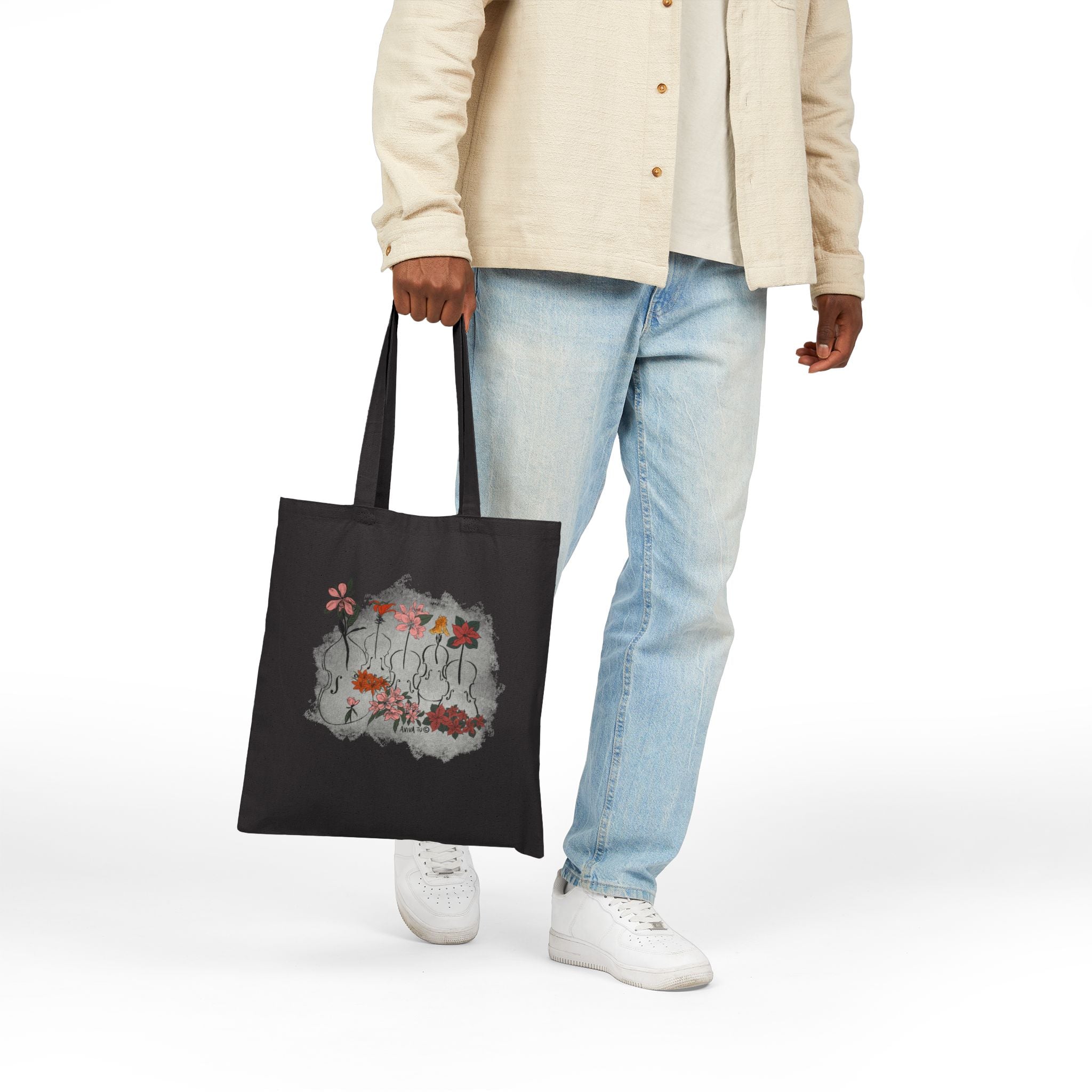 Botanical Quintet — Black Music Tote Bag