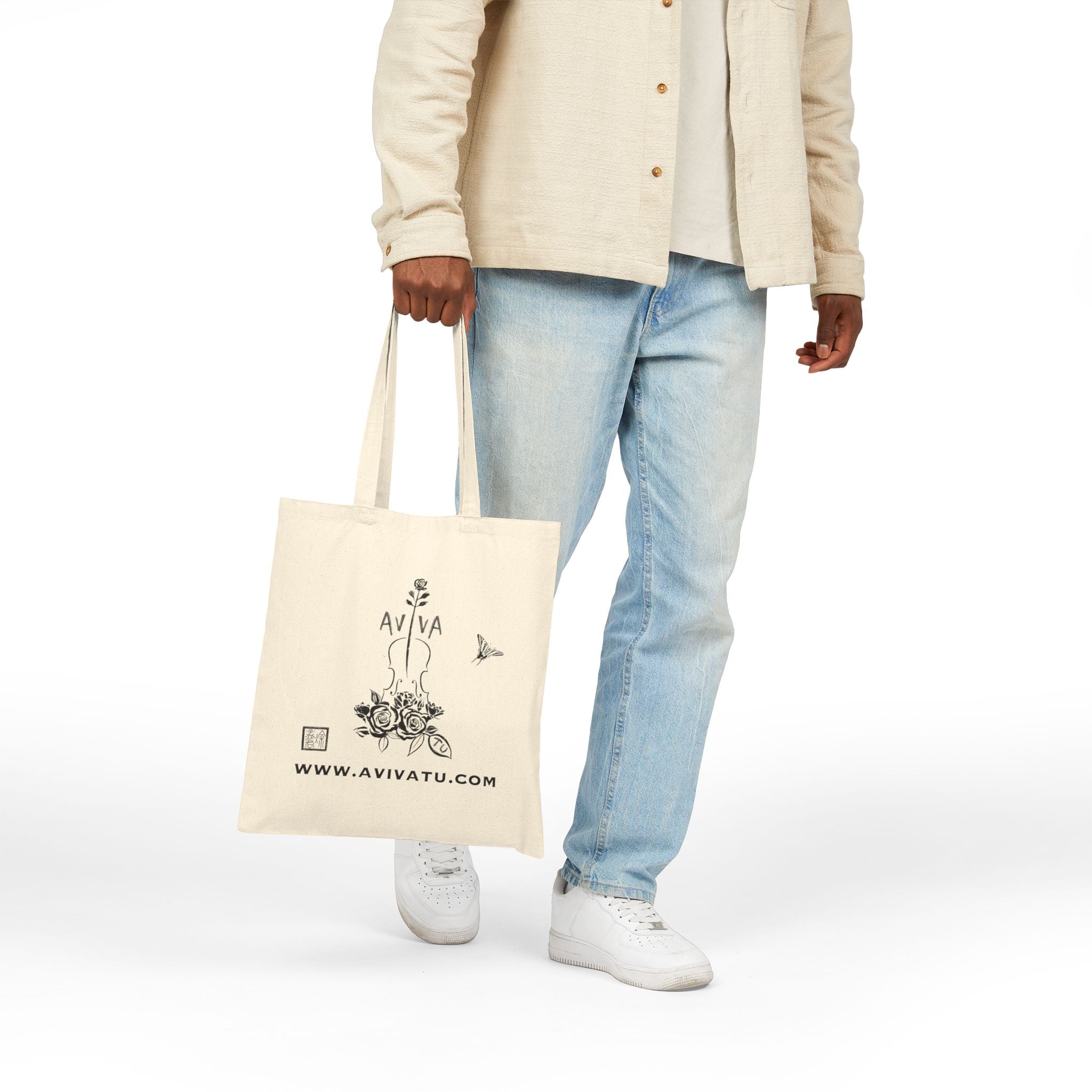 Botanical Flute Tote Bag — 'AVIVA' Floral Music Canvas Tote