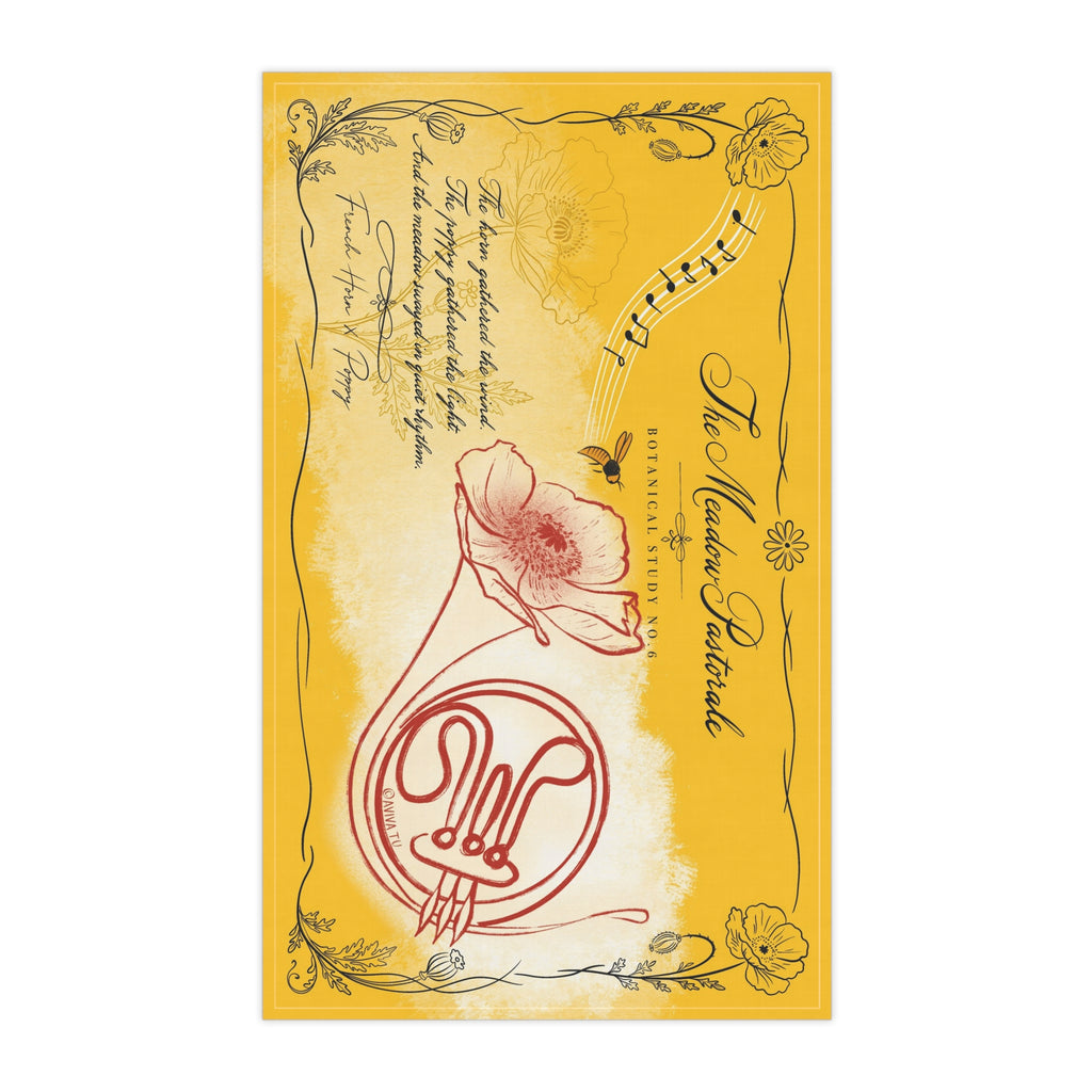 French Horn X Poppy Tea Towel — Botanical Study No.6