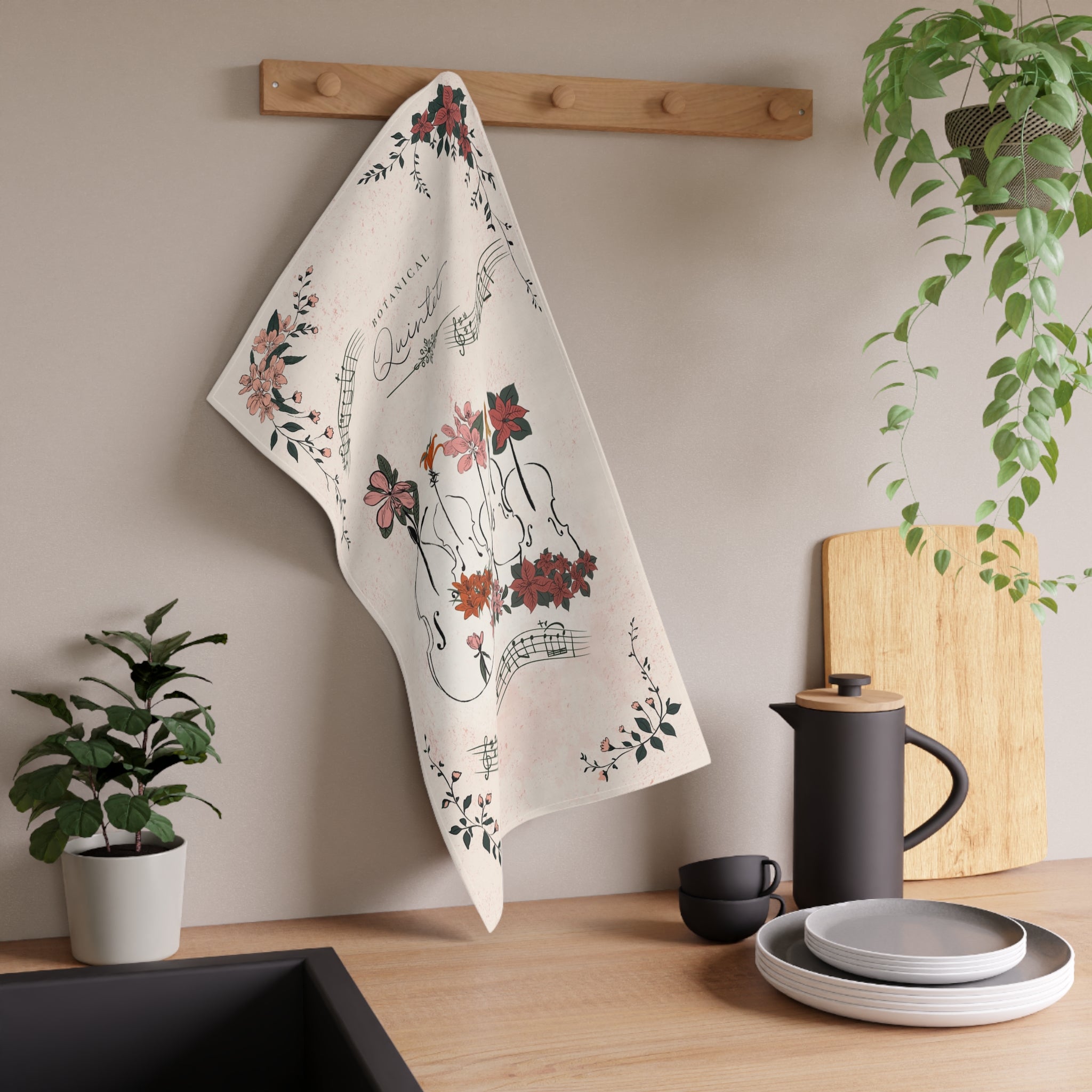 Botanical String Quintet Music Tea Towel
