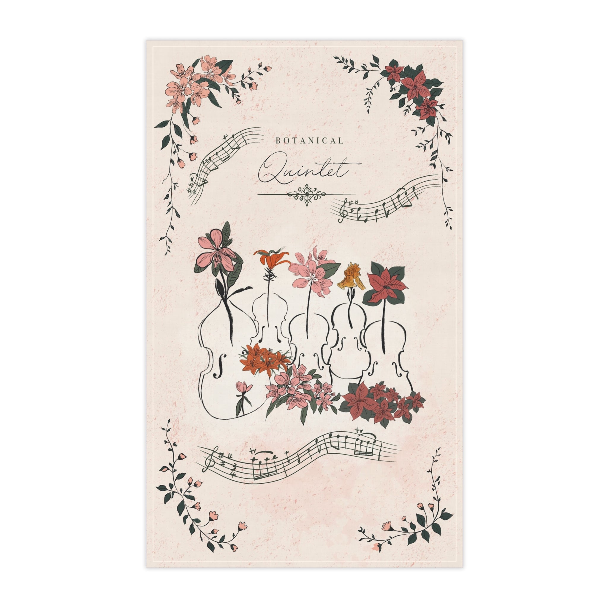 Botanical String Quintet Music Tea Towel