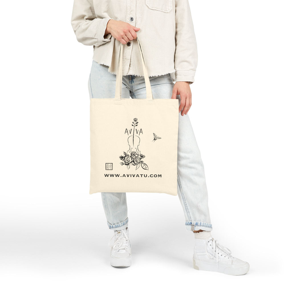 Botanical Flute Tote Bag — 'AVIVA' Floral Music Canvas Tote