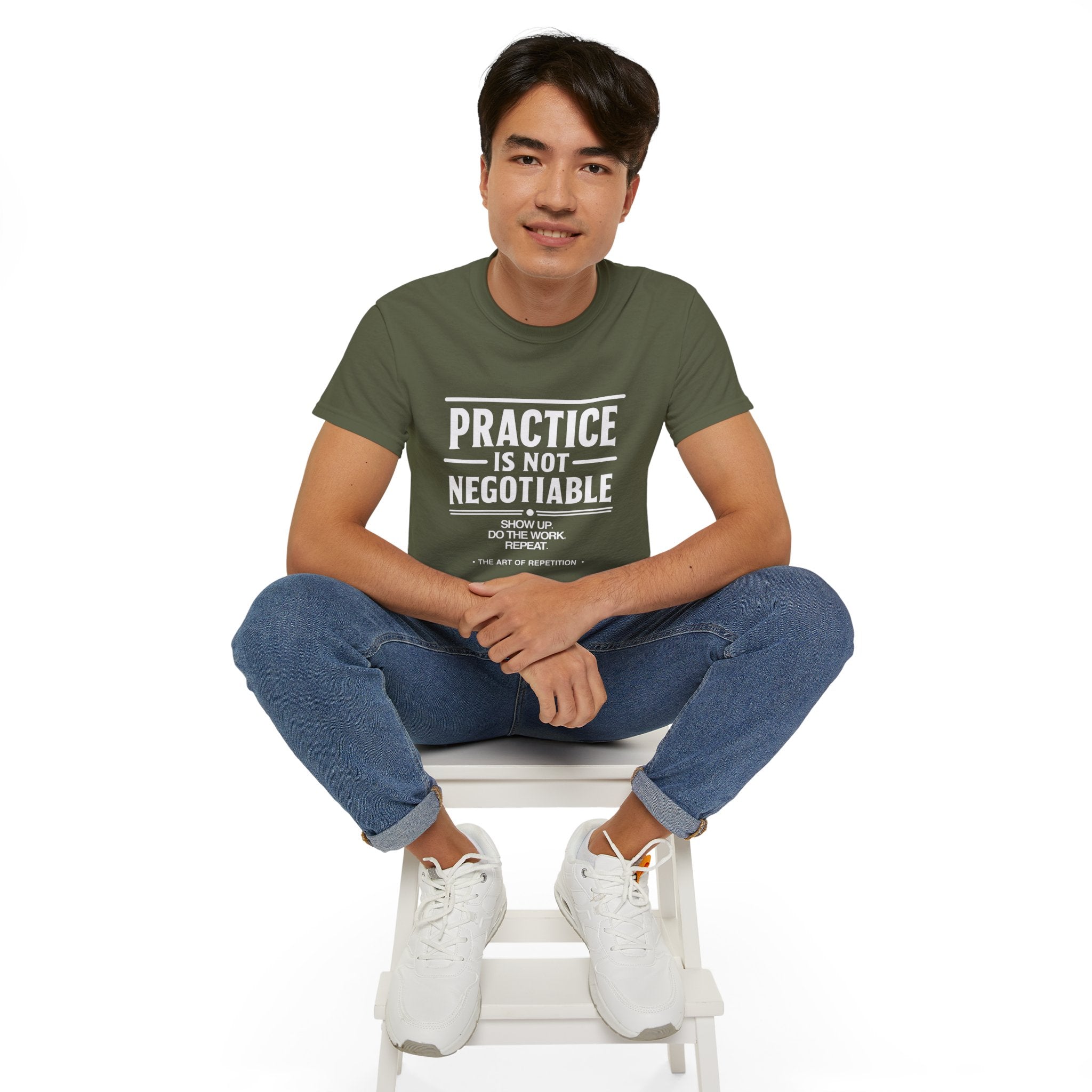 Practice Is Not Negotiable T-Shirt — White Font -- Motivational Training Tee for Athletes & Musicians