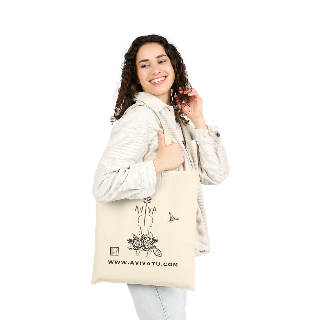 Botanical Flute Tote Bag — 'AVIVA' Floral Music Canvas Tote