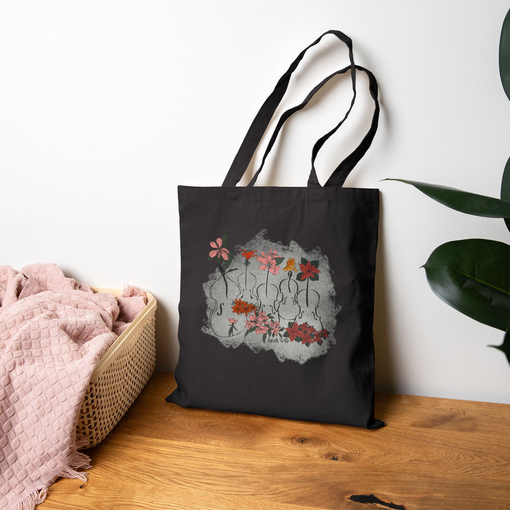 Botanical Quintet — Black Music Tote Bag