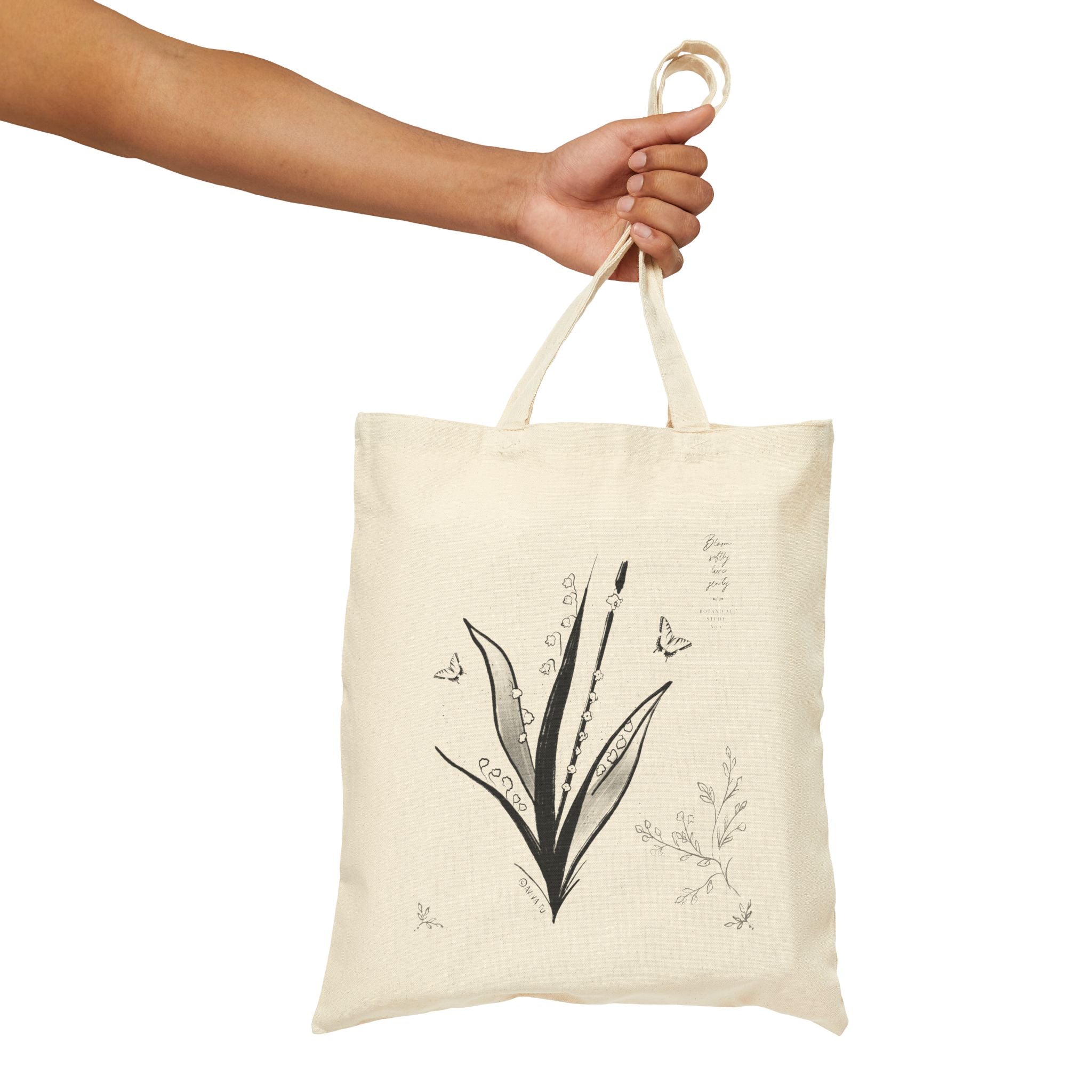 Botanical Flute Tote Bag — 'AVIVA' Floral Music Canvas Tote