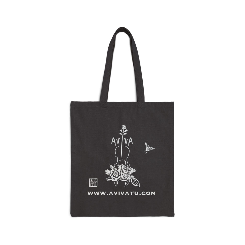 Botanical Flute Tote Bag — Black Canvas Tote with Floral Instrument Design