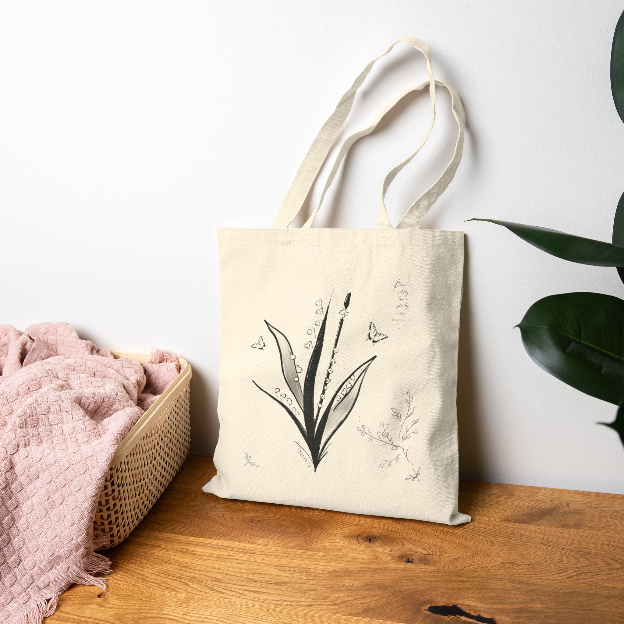 Botanical Flute Tote Bag — 'AVIVA' Floral Music Canvas Tote