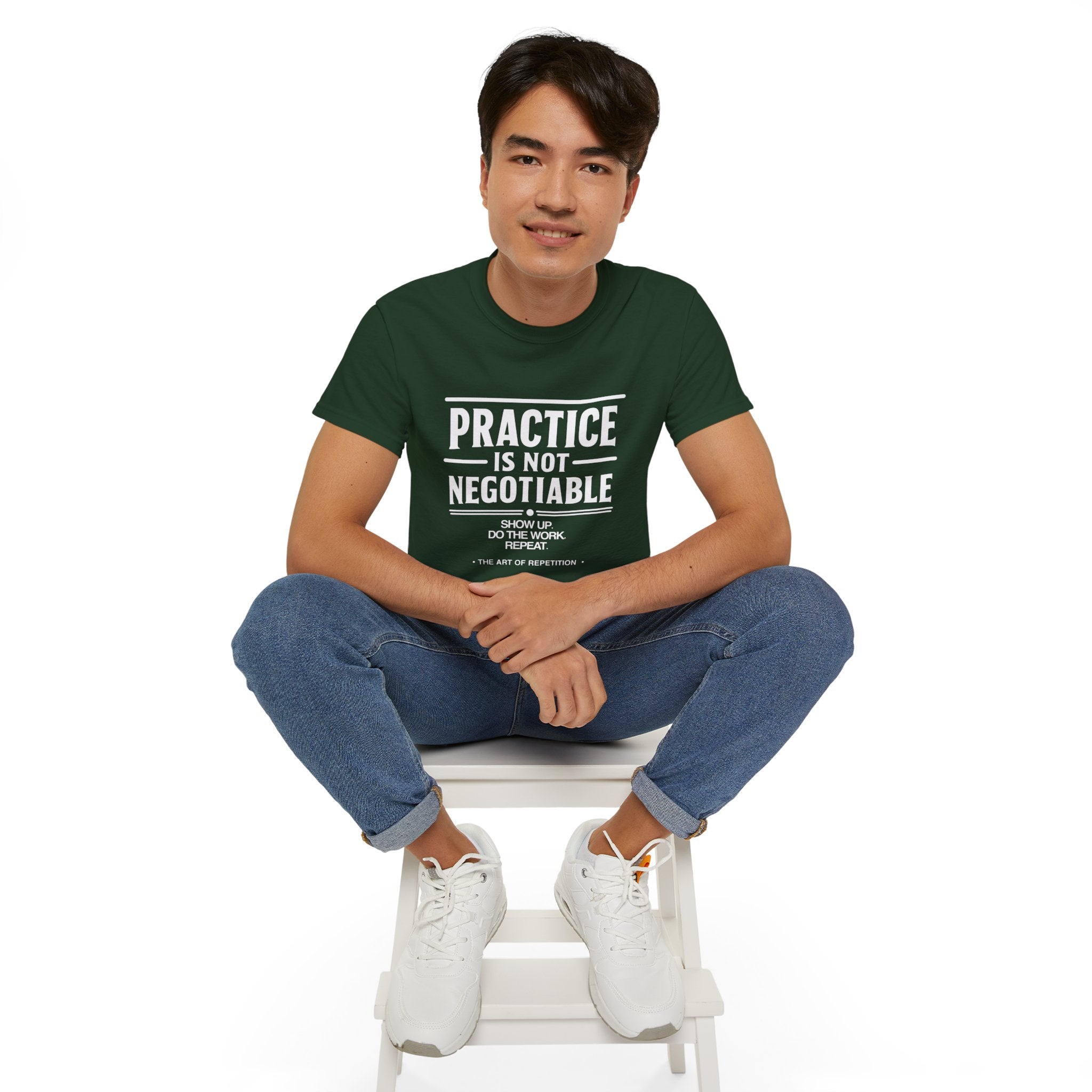Practice Is Not Negotiable T-Shirt — White Font -- Motivational Training Tee for Athletes & Musicians