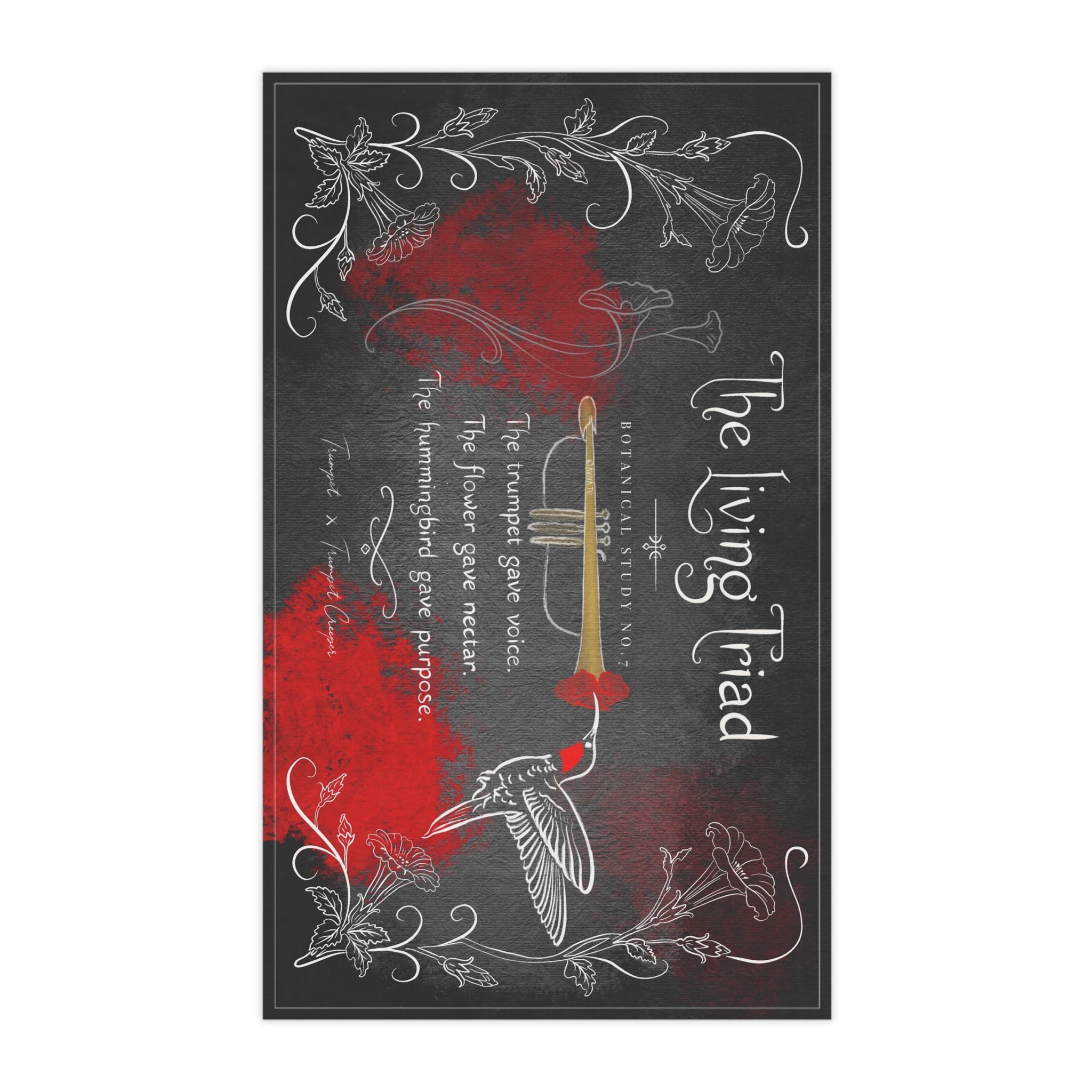 Trumpet X Trumpet flower X HummingBird Tea Towel --- Botanical Study No.7
