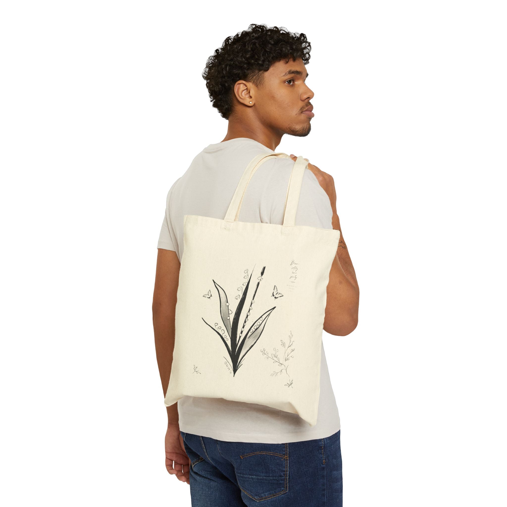 Botanical Flute Tote Bag — 'AVIVA' Floral Music Canvas Tote