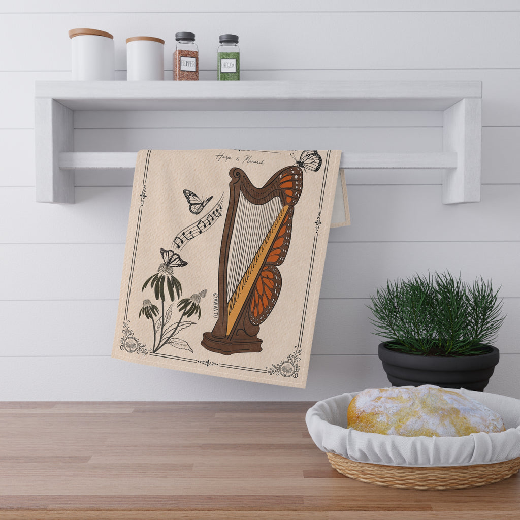 Harp & Monarch Butterfly Kitchen Towel--Botanical Study No.4