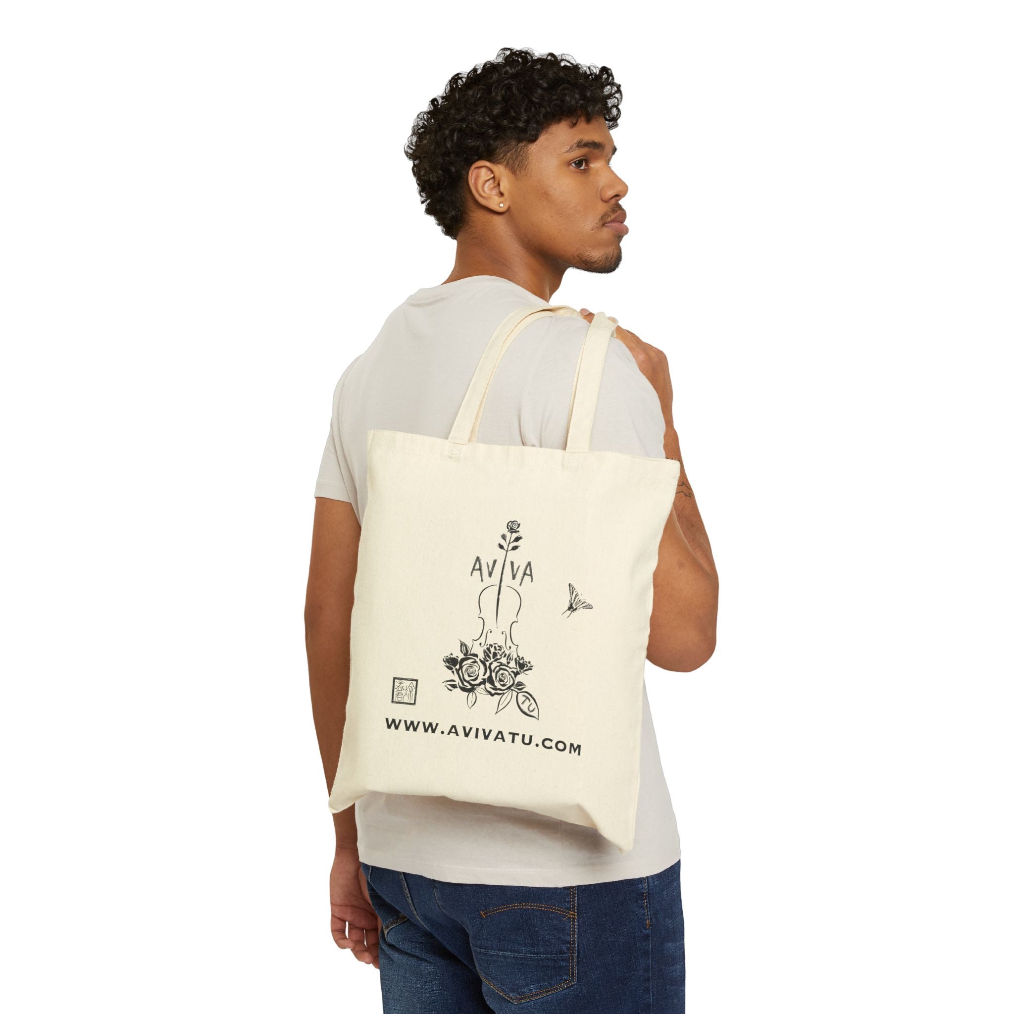 Botanical Flute Tote Bag — 'AVIVA' Floral Music Canvas Tote